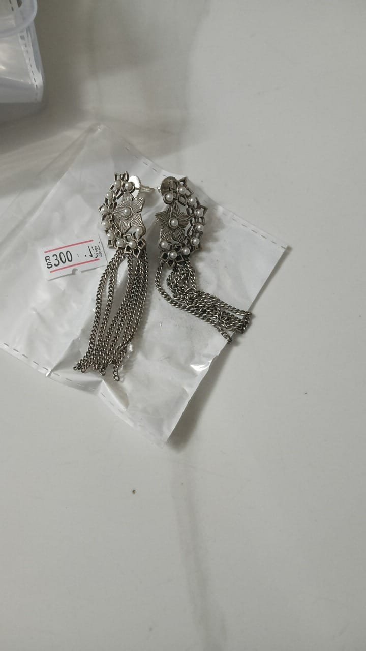 Oxidised Long Drop Earrings