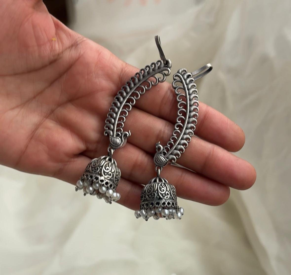 Oxidised Long Drop Earcuff Earring
