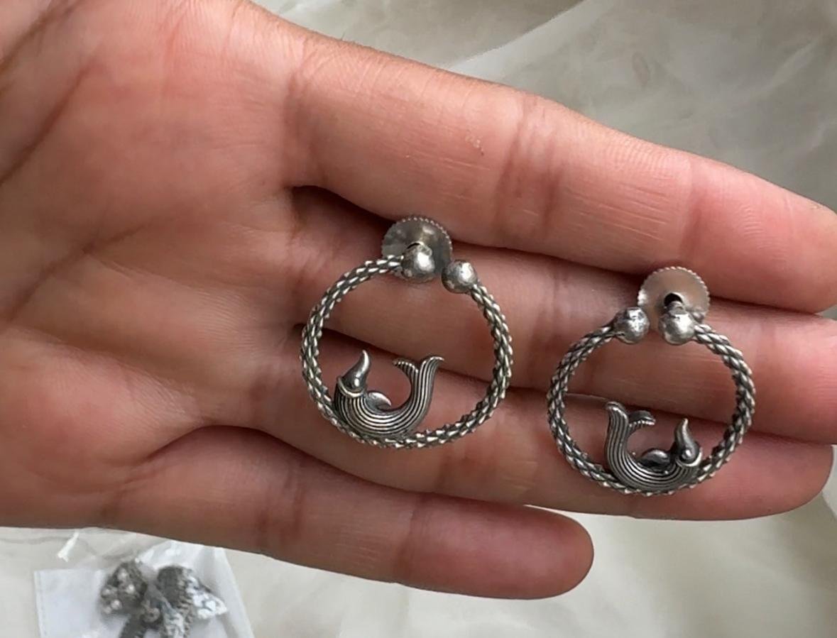 Oxidised Fish Short Earrings