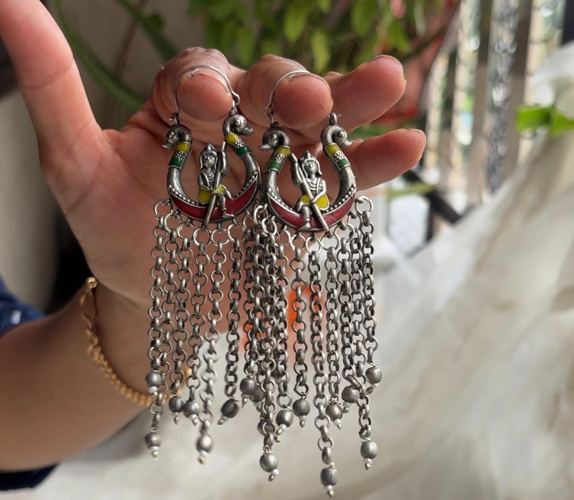 Oxidised Parrot Hanging Earrings
