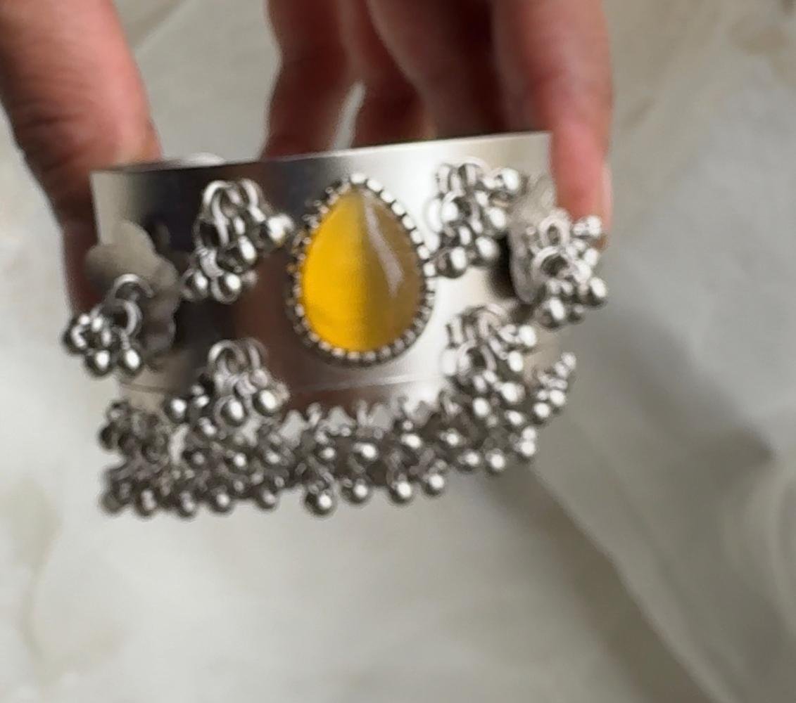 Oxidised Yellow Stone Silver Kada