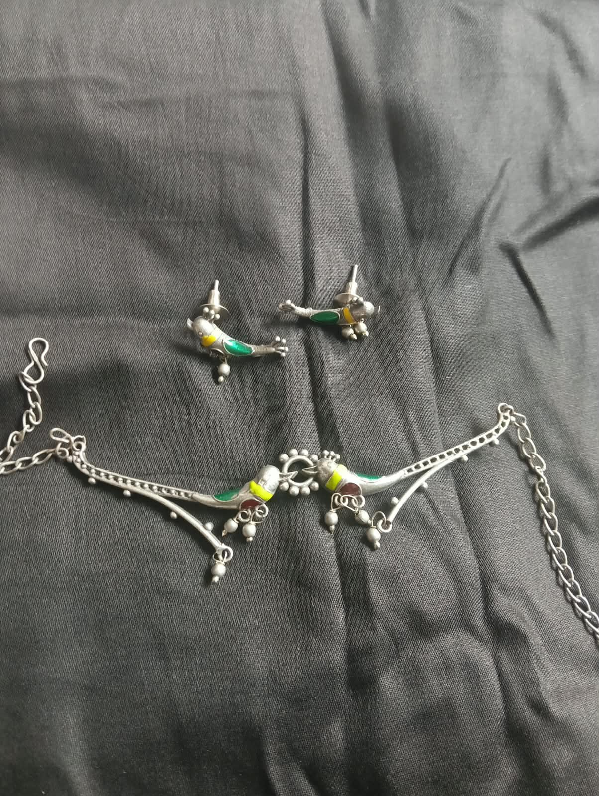 Oxidised Stylish Parrot Short Necklace